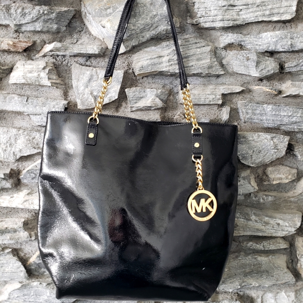 Black patent leather genuine Michael Kors tote handbag